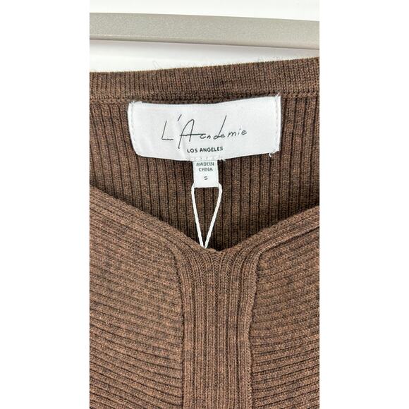L'Academie Long Sleeve Tucci Knit Bustier Ribbed Midi Dress Womens Small Brown - Picture 6 of 10